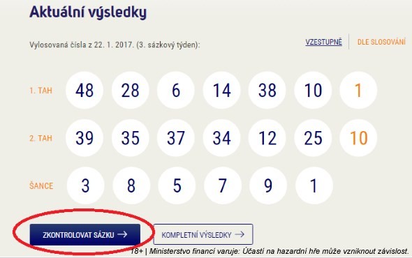 Sazka Sportka - kontrola tiketu online