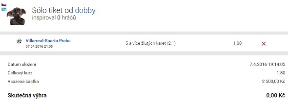 Dobby a jeho tiket na Tipsportu - Sparta Villarreal