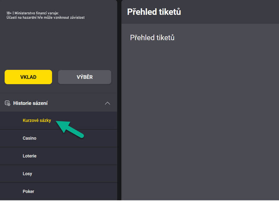 Kontrola tiketu Fortuny po přihlášení