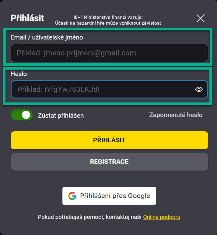 Přihlášení na web iFortuna