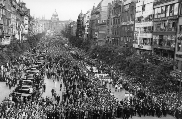 MS ve fotbale 1934, přivítání československého týmu po návratu, Václavské náměstí - Zdroj ČTK