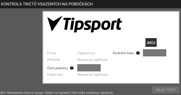 Kontrola tiketu vsazeného na pobočce