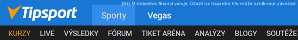 Sekce VÝSLEDKY na webu Tipsportu