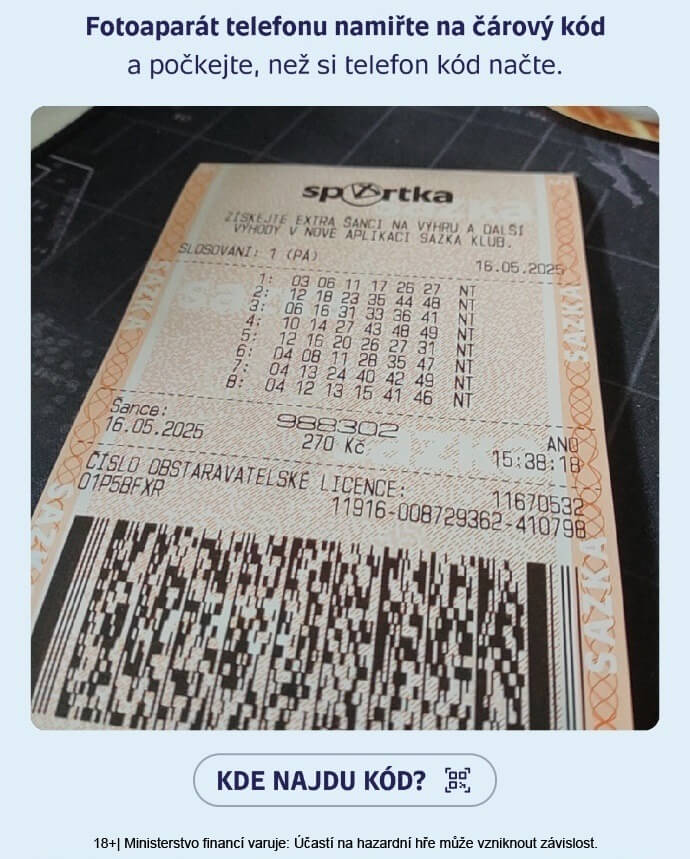Překontrolujte si tiket naskenováním v mobilní aplikaci Sazka