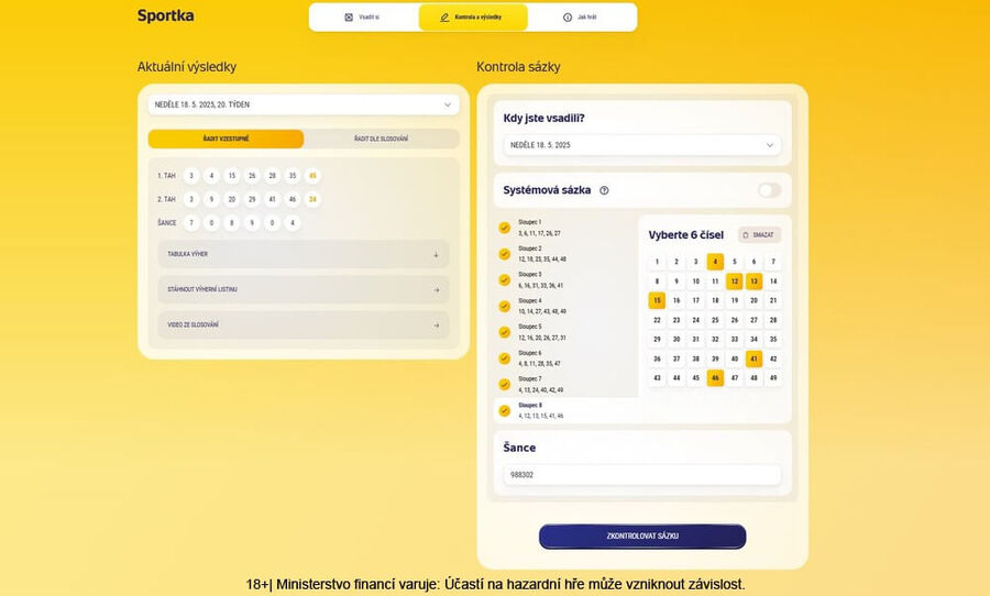 Tiket Sportky si můžete překontrolovat online přímo na webu Sazky – jednoduše si zaškrtáte svá vsazená čísla.