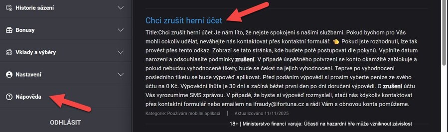 Návod na zrušení účtu u&nbsp;Fortuny