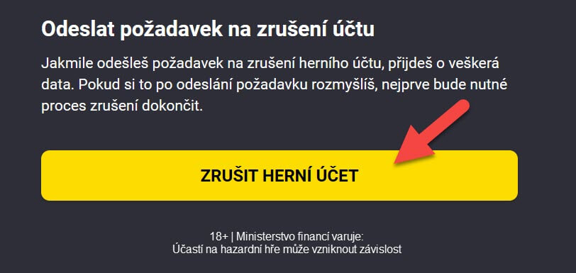 Tlačítko pro zrušení účtu u&nbsp;Fortuny