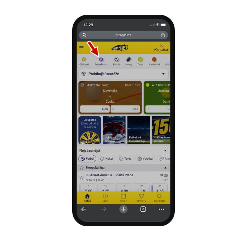 Superboost u&nbsp;Sazkabetu naleznete v&nbsp;horním menu.