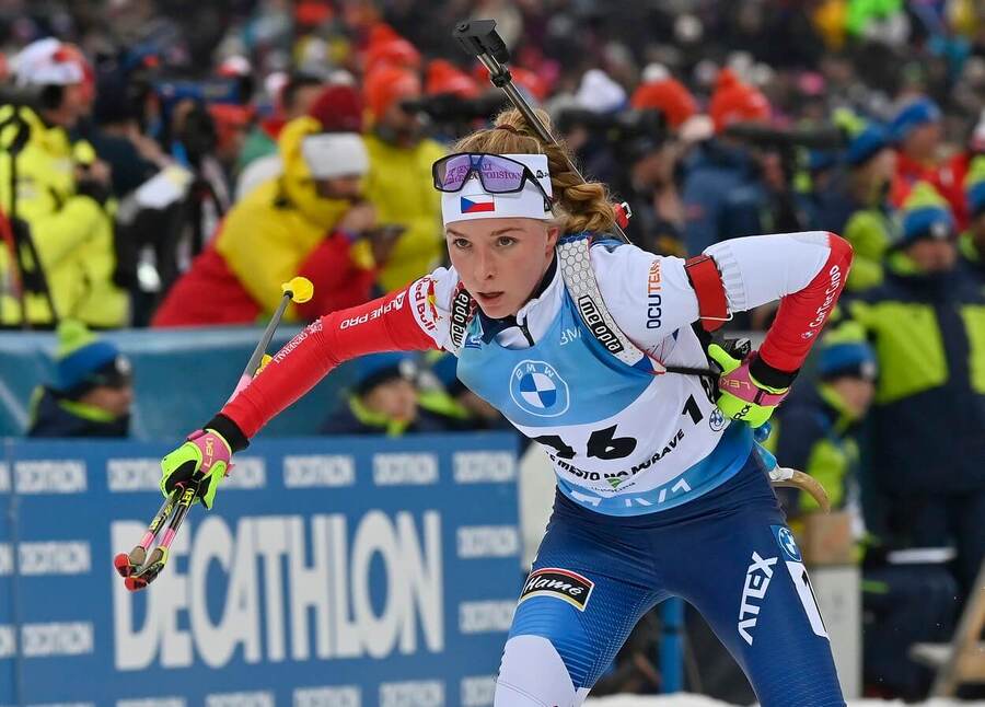 Biatlon, IBU Světový pohár, Markéta Davidová během závodu v Novém Městě na Moravě