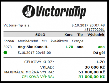 Victoria Tip výherní tiket 51 000 Kč