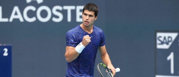 Tenis, ATP, Carlos Alcaraz při turnaji Masters v Miami na Floridě