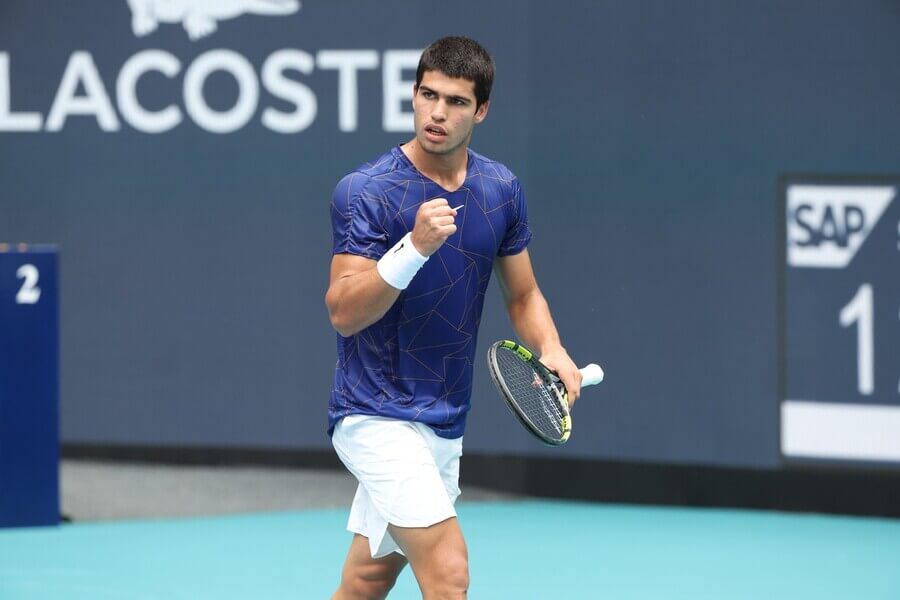 Tenis, ATP, Carlos Alcaraz při turnaji Masters v Miami na Floridě