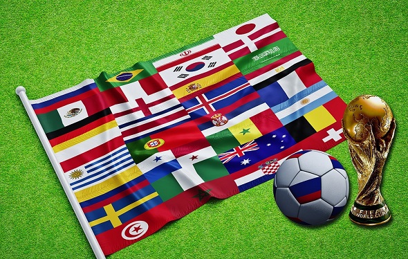 Fotbal - MS 2018 FIFA a vlajky účastníků mistrovství světa