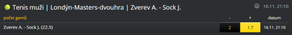 Turnaj mistrů: Zverev vs. Sock