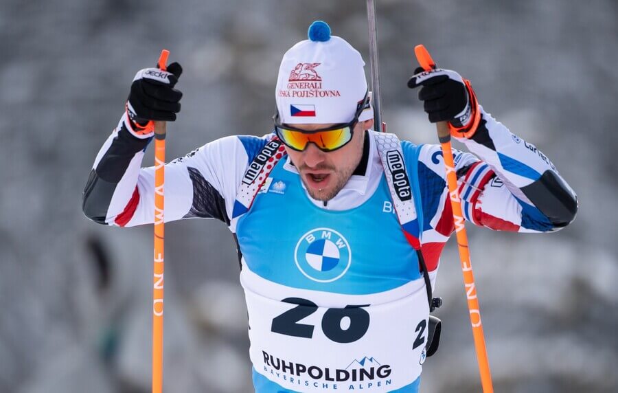 Biatlon, IBU Světový pohár, Michal Krčmář během sprintu v Ruhpoldingu