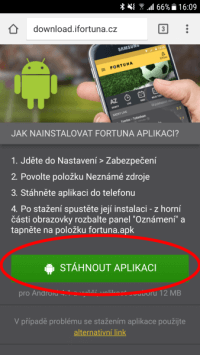Fortuna aplikace Android - 2