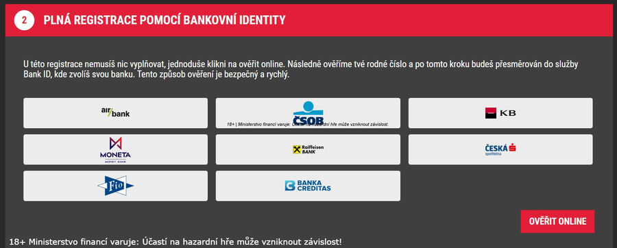 SYNOT TIP - registrace pomocí bankovní identity (Bank ID)