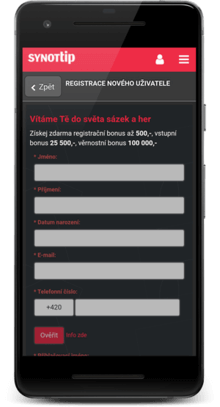 Zaregistrujte se u SYNOT TIPu klidně přes mobil!