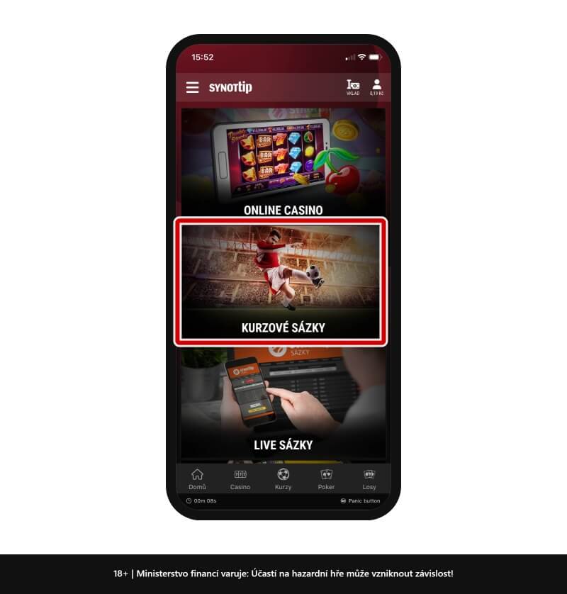 Synottip aplikace nabízí kurzové sázky, casino i&nbsp;poker