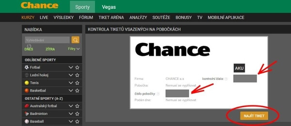 Chance - kontrola tiketu 2