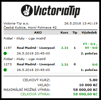 Victoria tip tiket 58 000 Kč