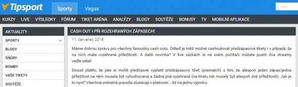 Tipsport vylepšuje cashout, má i multiview u live sázek