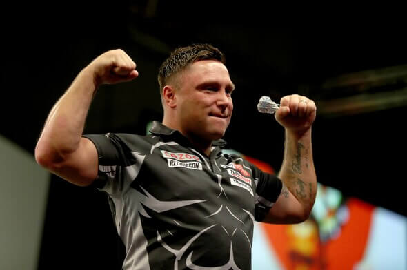 Šipky, waleský hráč Gerwyn Price na Grand Slam of Darts