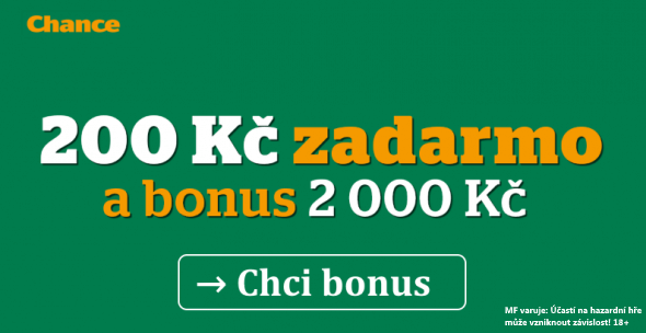 U Chance získáte bonus 200 Kč a až 2 000 Kč za vklad