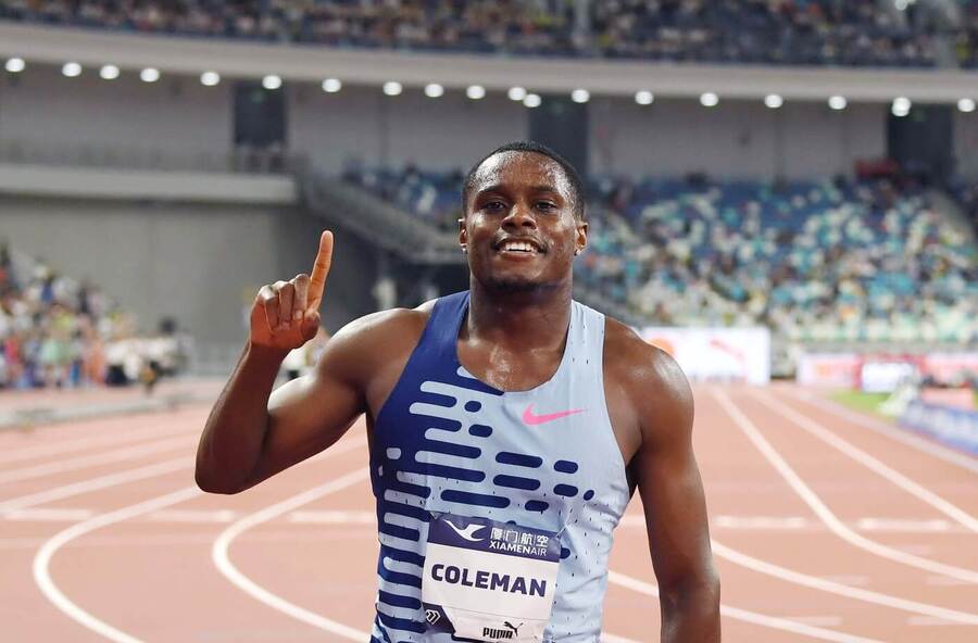 Atletika, Diamantová liga, Christian Coleman během závodu na 100 metrů v Xiamenu, Čína