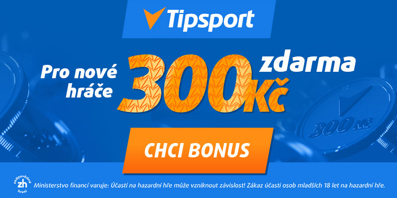 Tipsport nabízí bonus 300 Kč zdarma za registraci