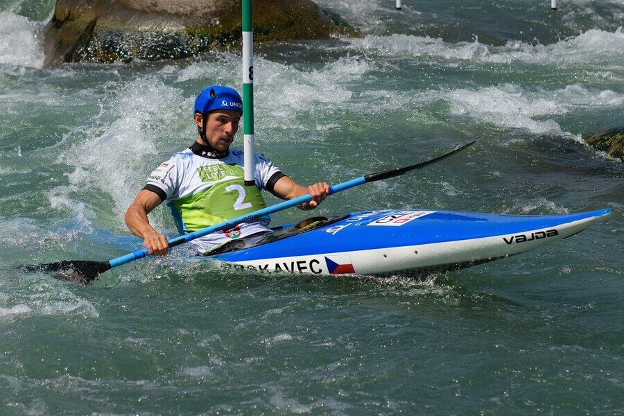 Vodní slalom, Jiří Prskavec na kajaku (K1) při Světovém poháru v Ljubljaně, Tacen