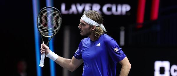 Tenis, ATP, Laver Cup, Stefanos Tsitsipas během zápasu za Team Europe - Tým Evropy