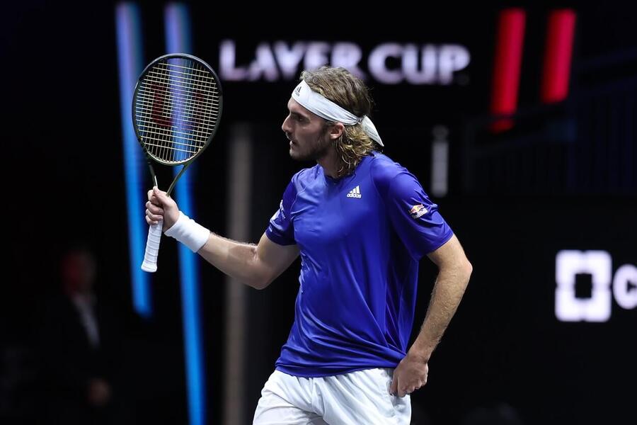 Tenis, ATP, Laver Cup, Stefanos Tsitsipas během zápasu za Team Europe - Tým Evropy