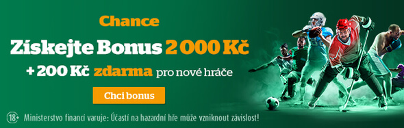 Získejte 200 Kč zdarma a bonus 2.000 Kč od sázkové kanceláře Chance