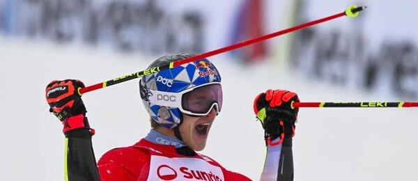 Alpské lyžování, FIS Světový pohár, Marco Odermatt se raduje z vítězství v obřím slalomu