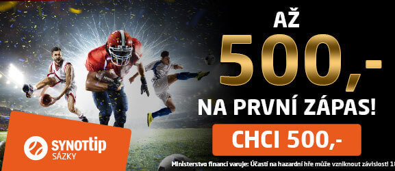 Získejte 500 Kč na první zápas u online sázkové kanceláře SYNOT TIP