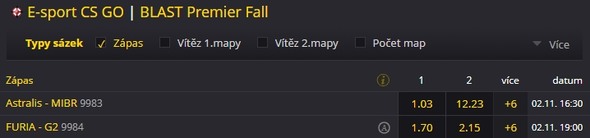 Vsaďte si na CS GO Blast Premier Fall Series!