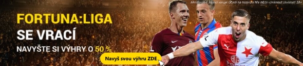 Fortuna liga je zpět: navyšte si výhry o 50 % u Fortuny!