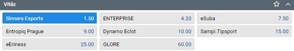 Vsaďte si na celkovou výhru SINNERS na MČR v CS:GO!