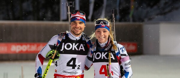 Biatlon, Michal Krčmář a Markéta Davidová, exhibice World Team Challenge v Německu