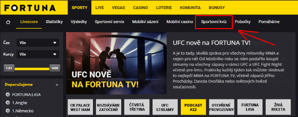 Zde na webu Fortuny najdete vždy aktuální Sportovní kvíz