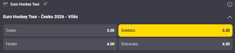 Sázkový tip na vítěze Českých hokejových her 2026 (kurz 3,20 u&nbsp;sázkové společnosti Fortuna)