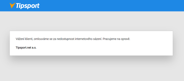 Tipsport nefunguje - výpadek