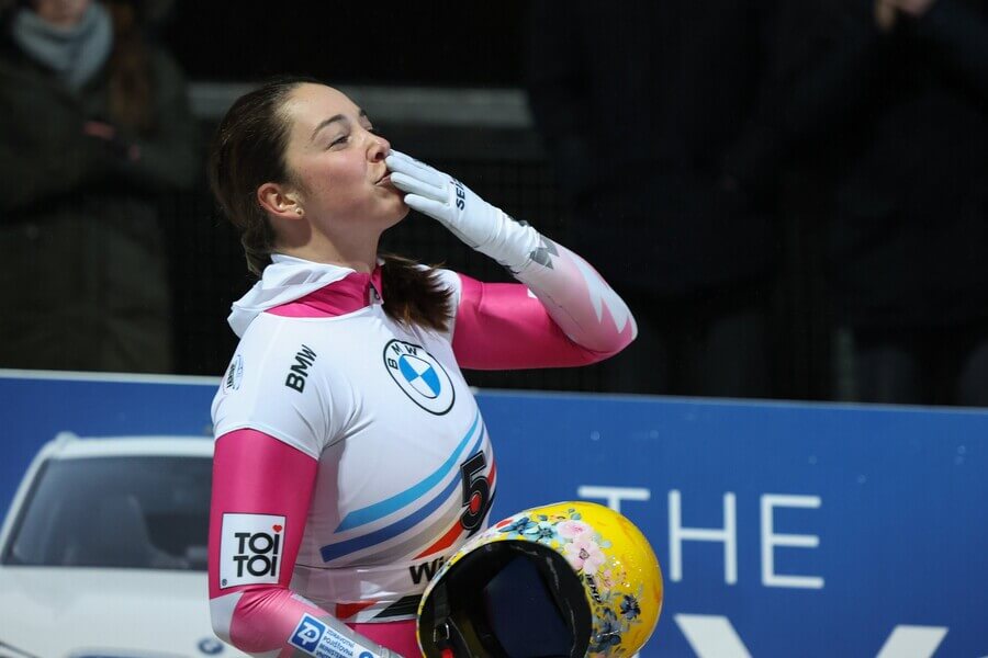 Zimní sport skeleton, Anna Fernstadtová při závodě SP ve Winterbergu