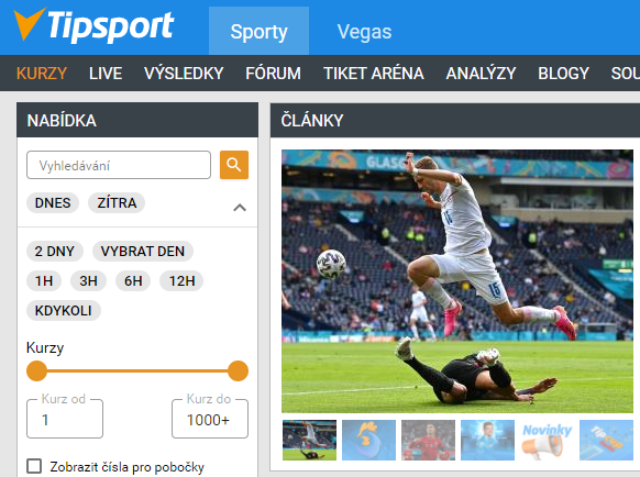 Filtr kurzové nabídky Tipsport