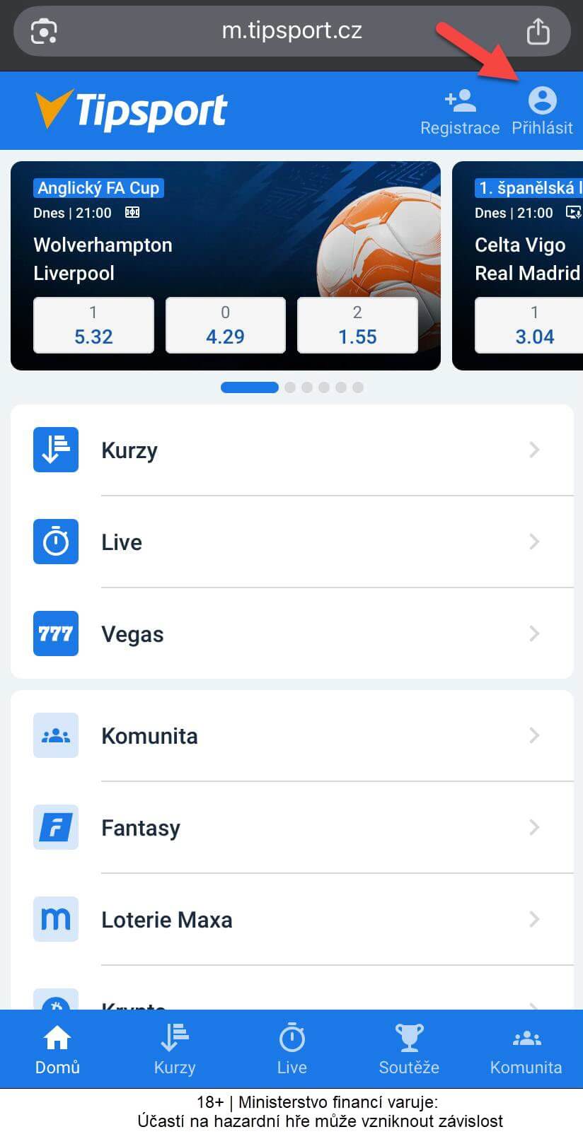 Přihlášení na Tipsport z&nbsp;mobilu