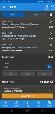 Mobilní aplikace Tipsport - náhled AKU tiket