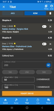 Mobilní aplikace Tipsport - náhled KOMBI tiket
