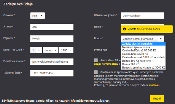 Fortuna registrace: bonus a vstupní promo kód