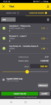 Fortuna mobilní aplikace - náhled tiketu